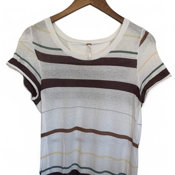 Free People Too Legit Tunic Dress White With Brown Stripes Size Small Cotton - Picture 5 of 10